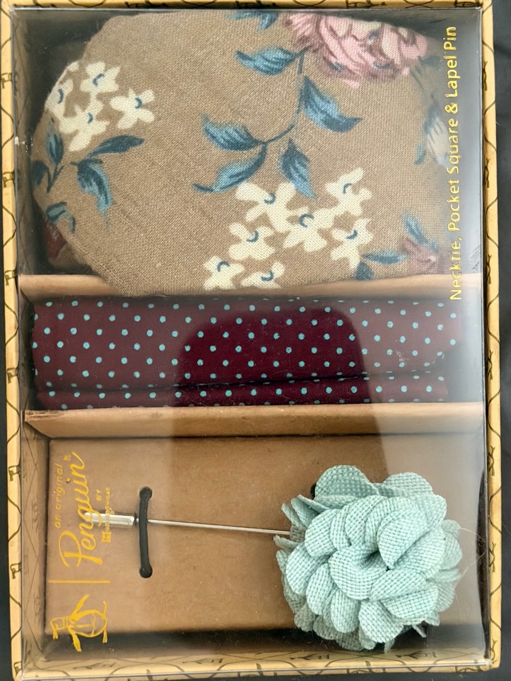 Original Penguin Brown Floral Cotton Accent Pillow Cover with Blue Accents
